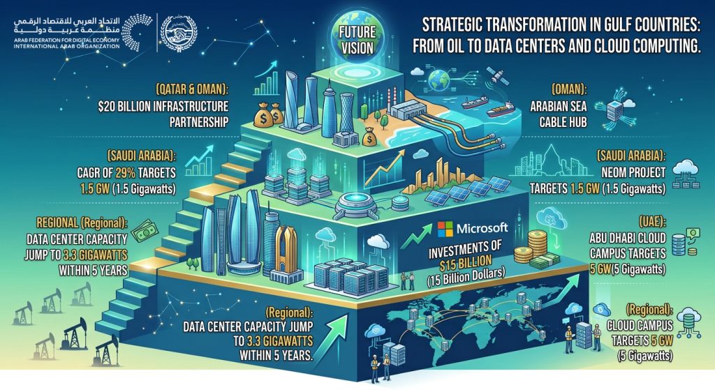 The strategic shift in the Arab Gulf countries from dependence on oil to massive investment in data centers and cloud computing.